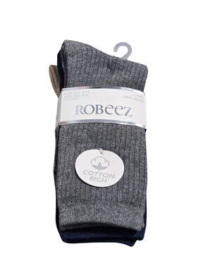 NWT | ROBEEZ 3-Pack Cotton Rich Crew Socks Navy Grey Tan Multi | 4-10